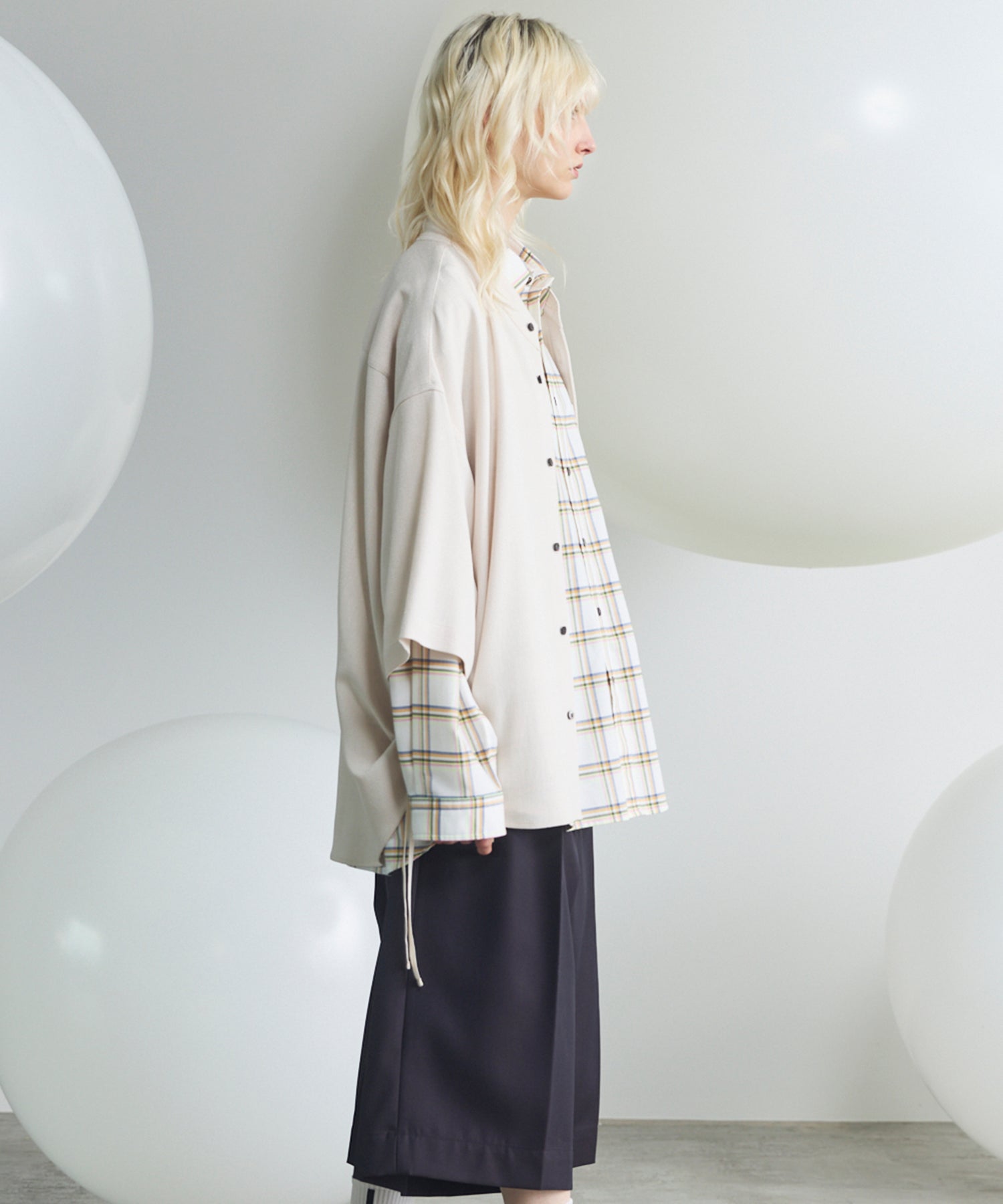Dryamundsen KIMONO V-collar Prime-Over Side Gathers Short Sleeve Shirt
