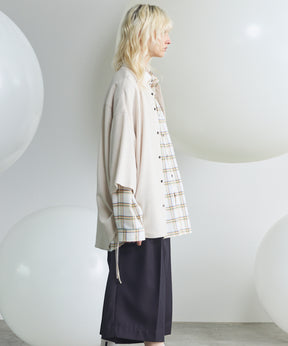 Dryamundsen KIMONO V-collar Prime-Over Side Gathers Short Sleeve Shirt