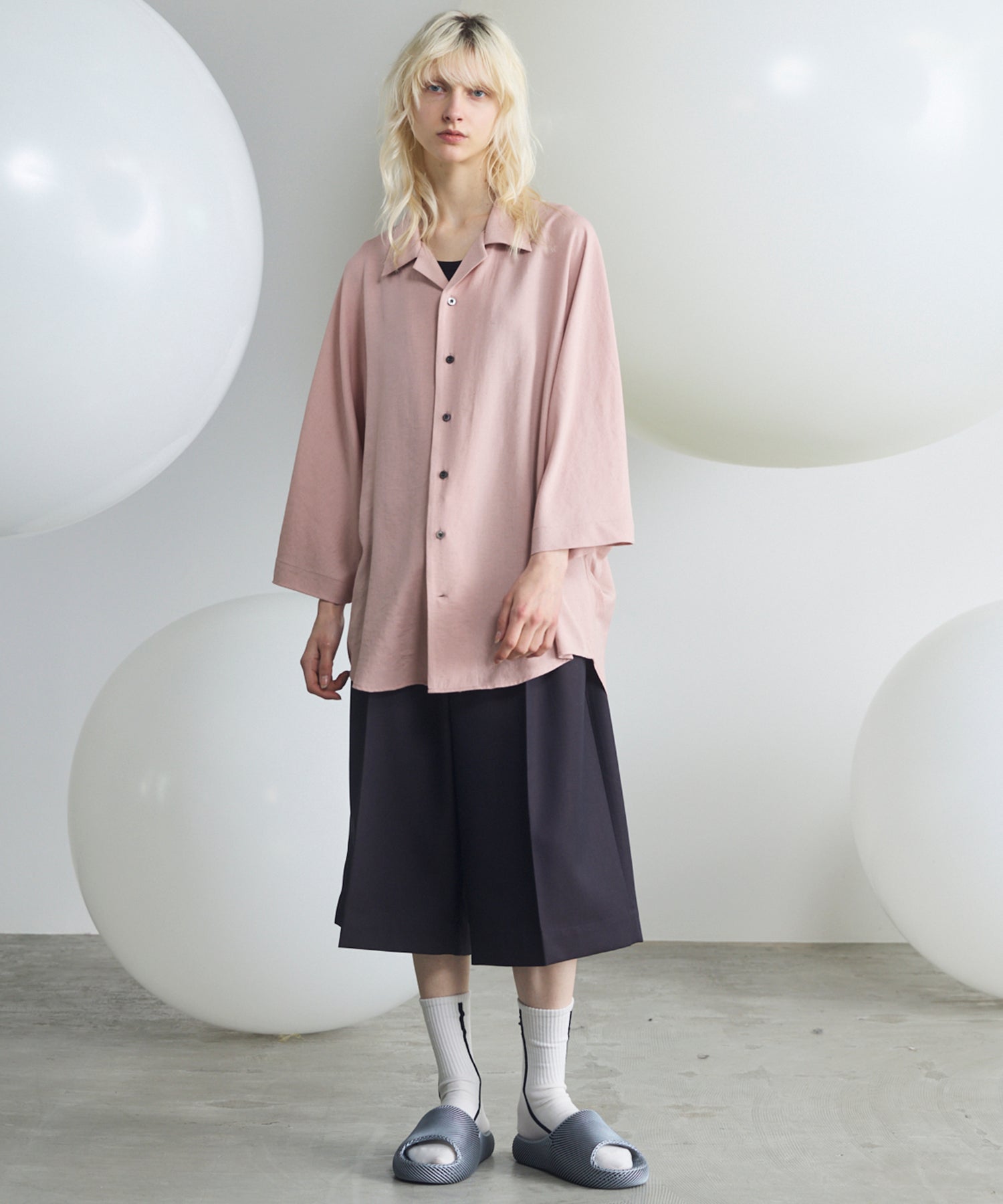 Drapey Georgette Prime-Over Open Collar Dolman Sleeve Shirt