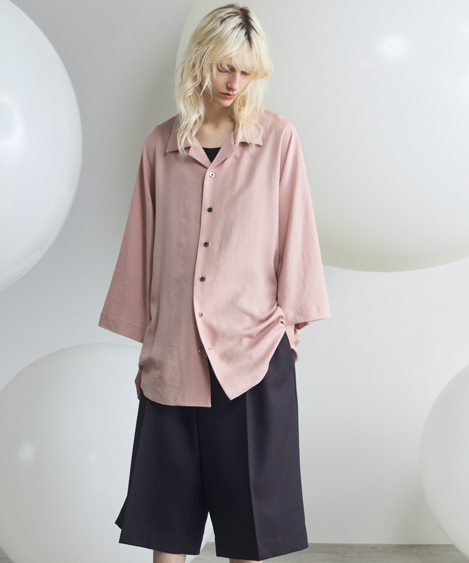 【PRE-ORDER】Drapey Georgette Prime-Over Open Collar Dolman Sleeve Shirt