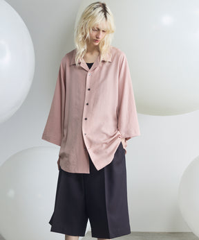 【PRE-ORDER】Drapey Georgette Prime-Over Open Collar Dolman Sleeve Shirt