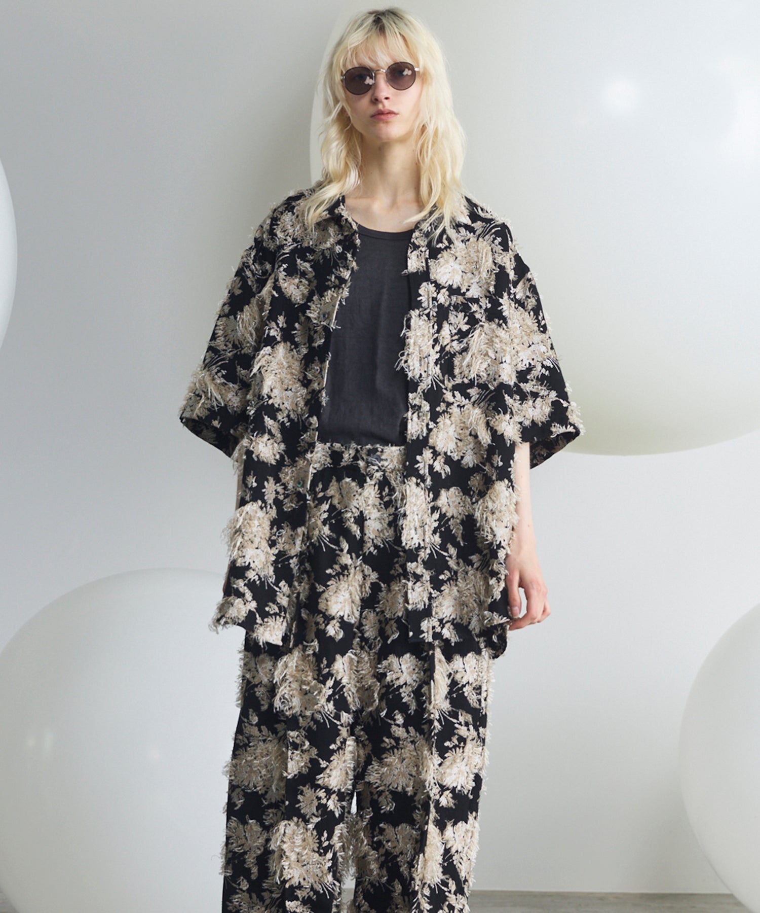 All-over Cut Jacquard Pattern Prime-Over Short Sleeve Shirt