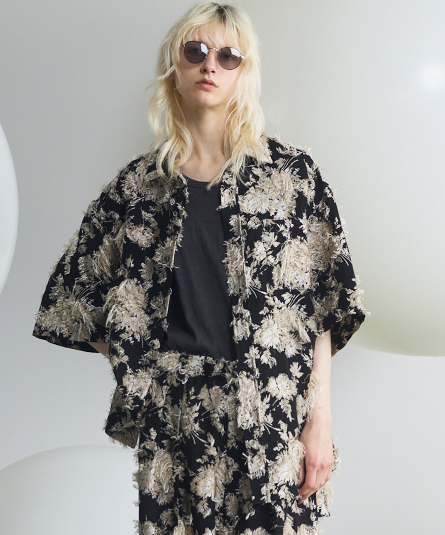 All-over Cut Jacquard Pattern Prime-Over Short Sleeve Shirt