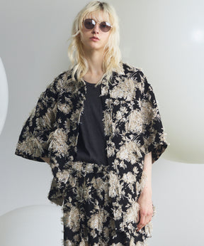 All-over Cut Jacquard Pattern Prime-Over Short Sleeve Shirt