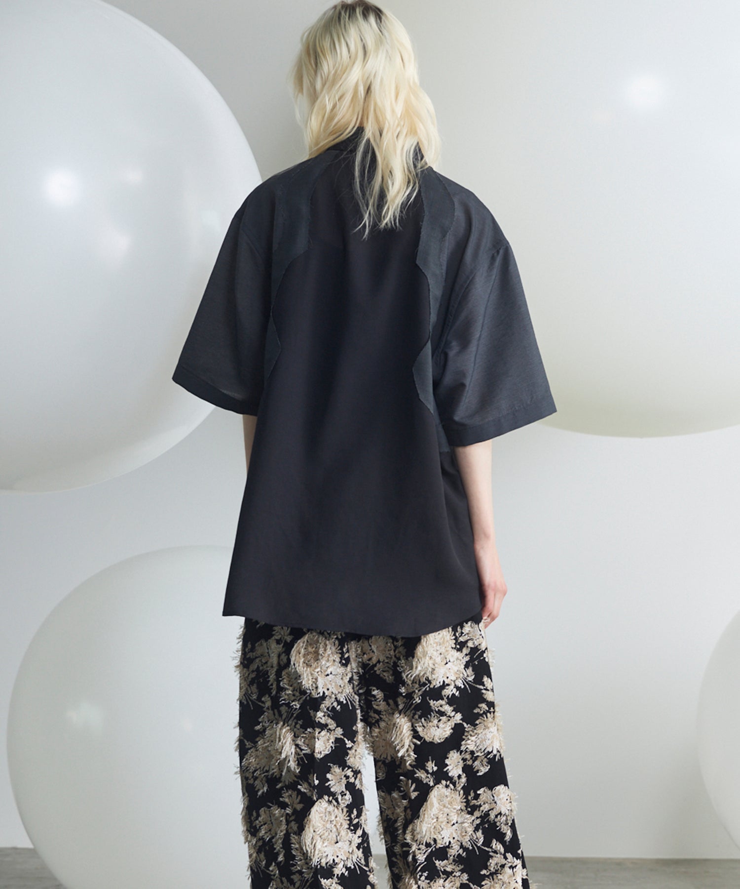 Sheer ZIGZAG Switching Prime-Over Short Sleeve Shirt