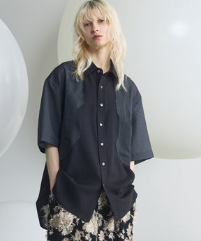 Sheer ZIGZAG Switching Prime-Over Short Sleeve Shirt