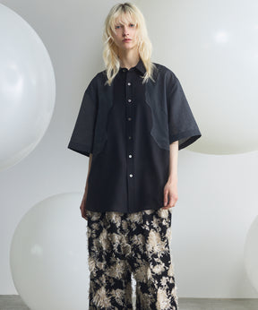 Sheer ZIGZAG Switching Prime-Over Short Sleeve Shirt
