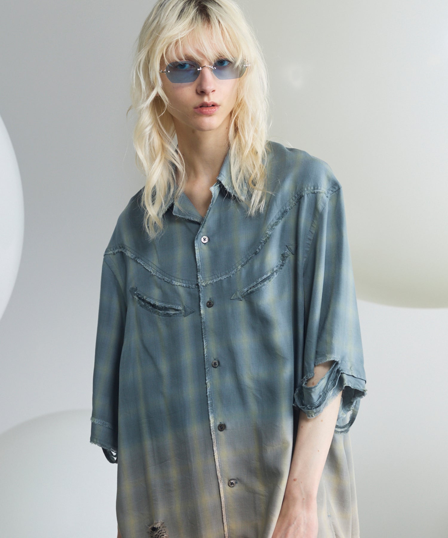 [26SS PRE-ORDER] Destroy Damage Prime-Over Ombre Check Short Sleeve Shirt