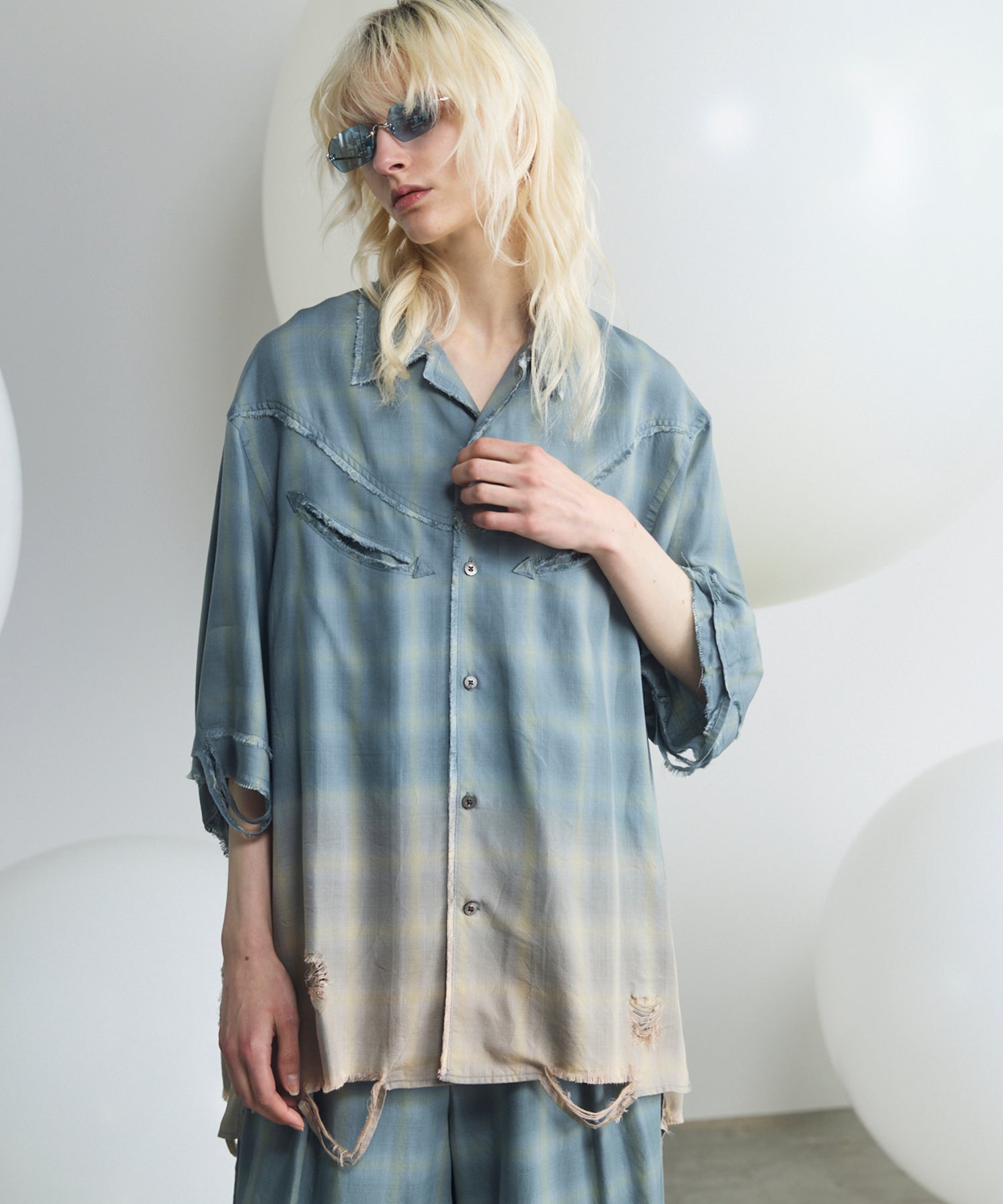 [26SS PRE-ORDER] Destroy Damage Prime-Over Ombre Check Short Sleeve Shirt