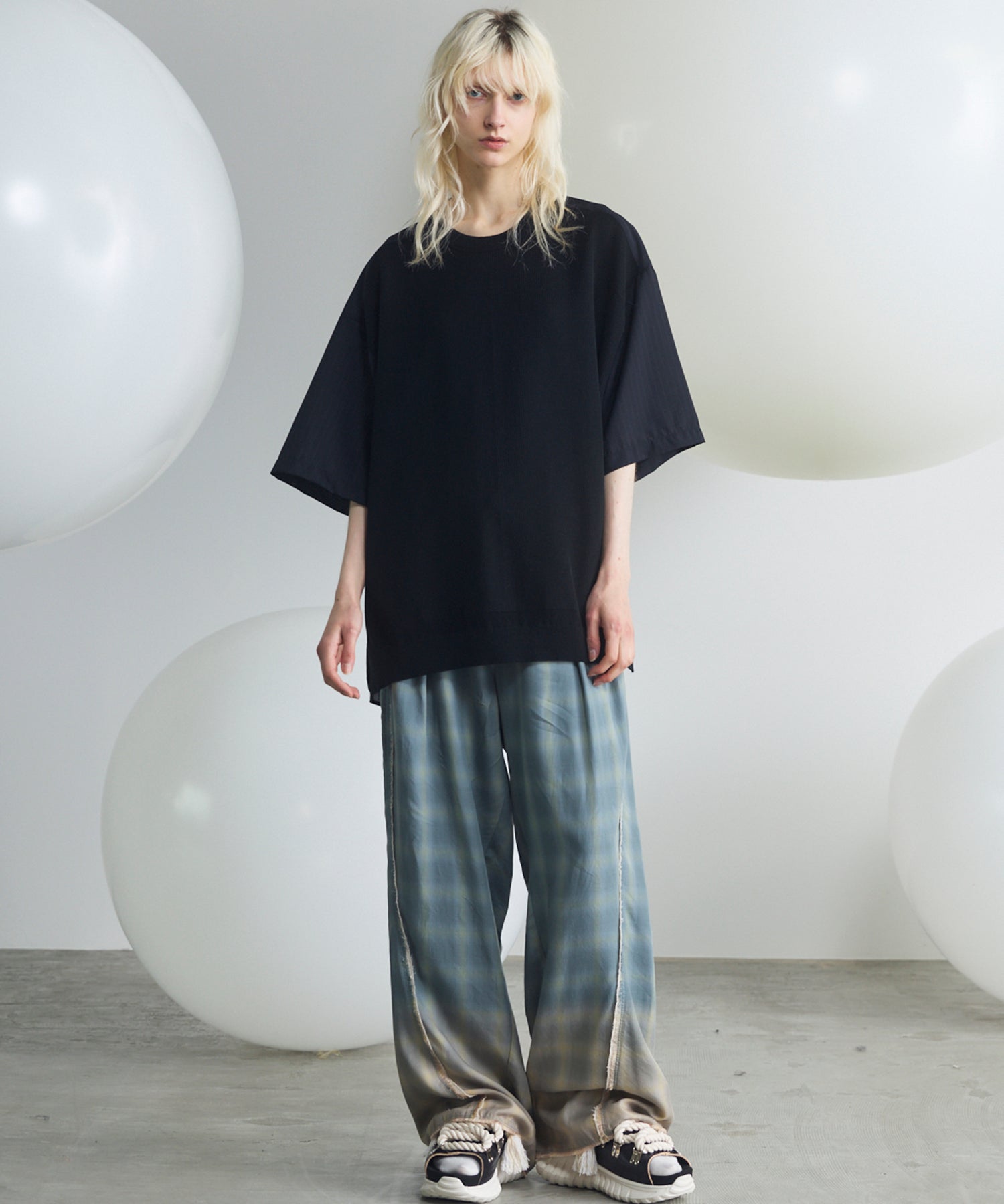 Destroy Damage Prime-Wide Ombre Check Relaxing Pants