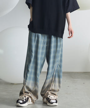 Destroy Damage Prime-Wide Ombre Check Relaxing Pants