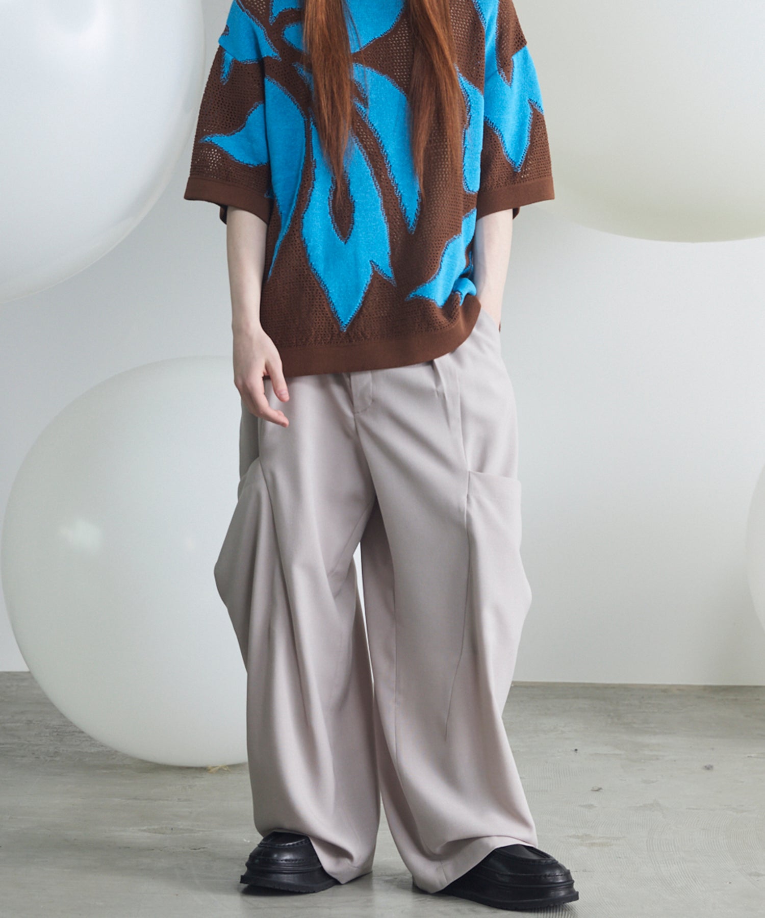 Linen Mix Slab Side Big Pocket Prime-Wide Pants