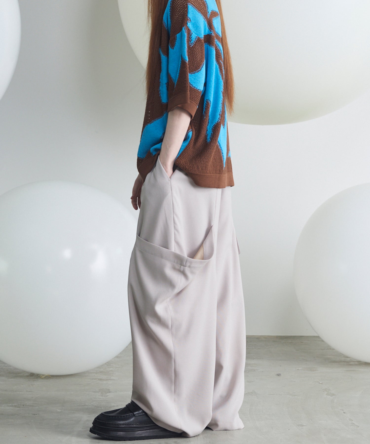 Linen Mix Slab Side Big Pocket Prime-Wide Pants