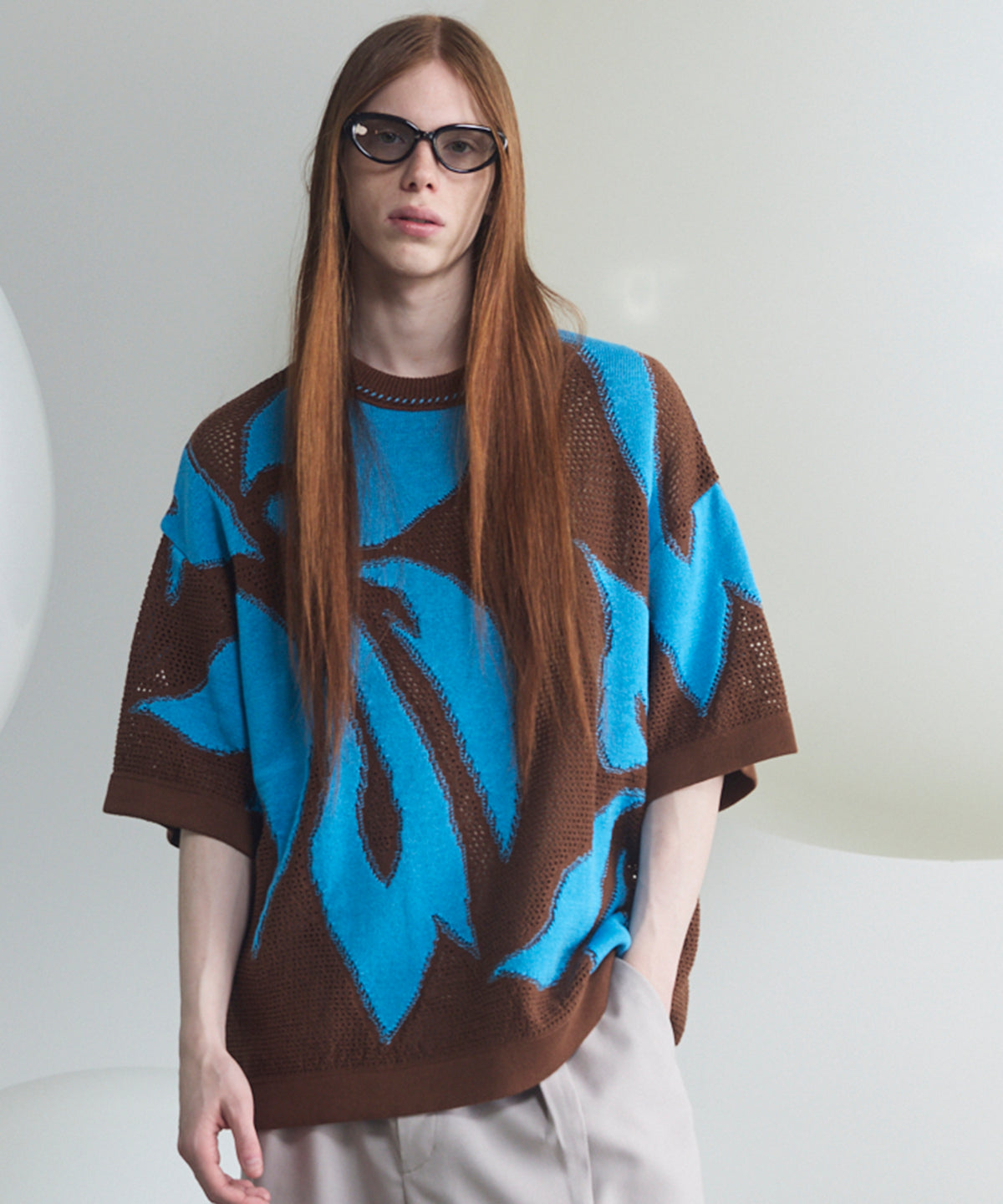 【26SS PRE-ORDER】Flower Pattern Mesh Jacquard Prime-Over Short Sleeve Knit T-shirt