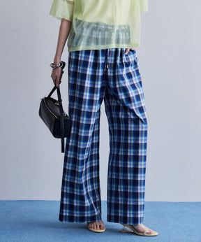 多色简约格纹长裤