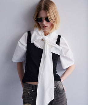 [2026Summer PRE-ORDER]Studded Half-Sleeve Bow Tie Shirt