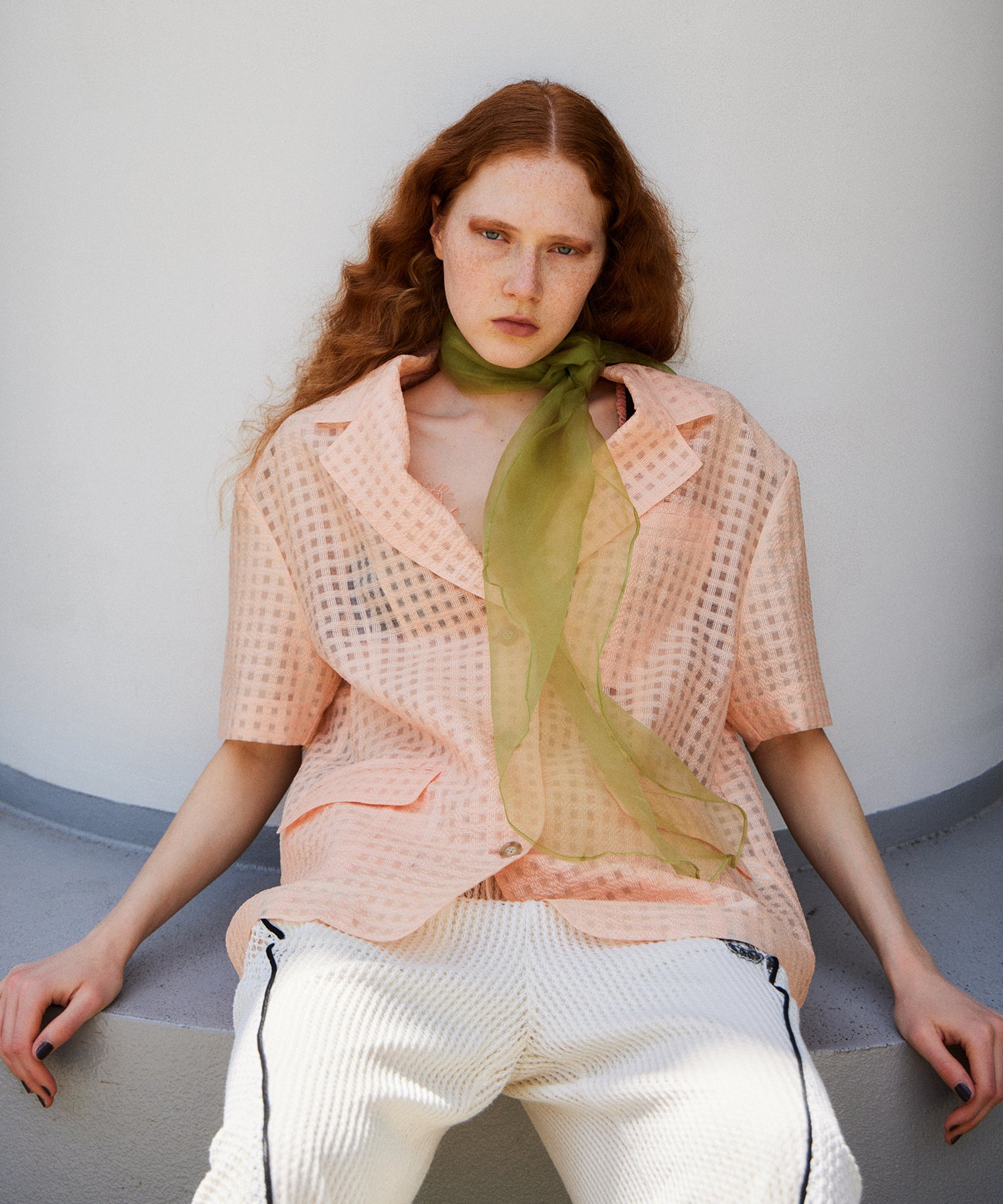 Half-Sleeve Sheer Check Jacket