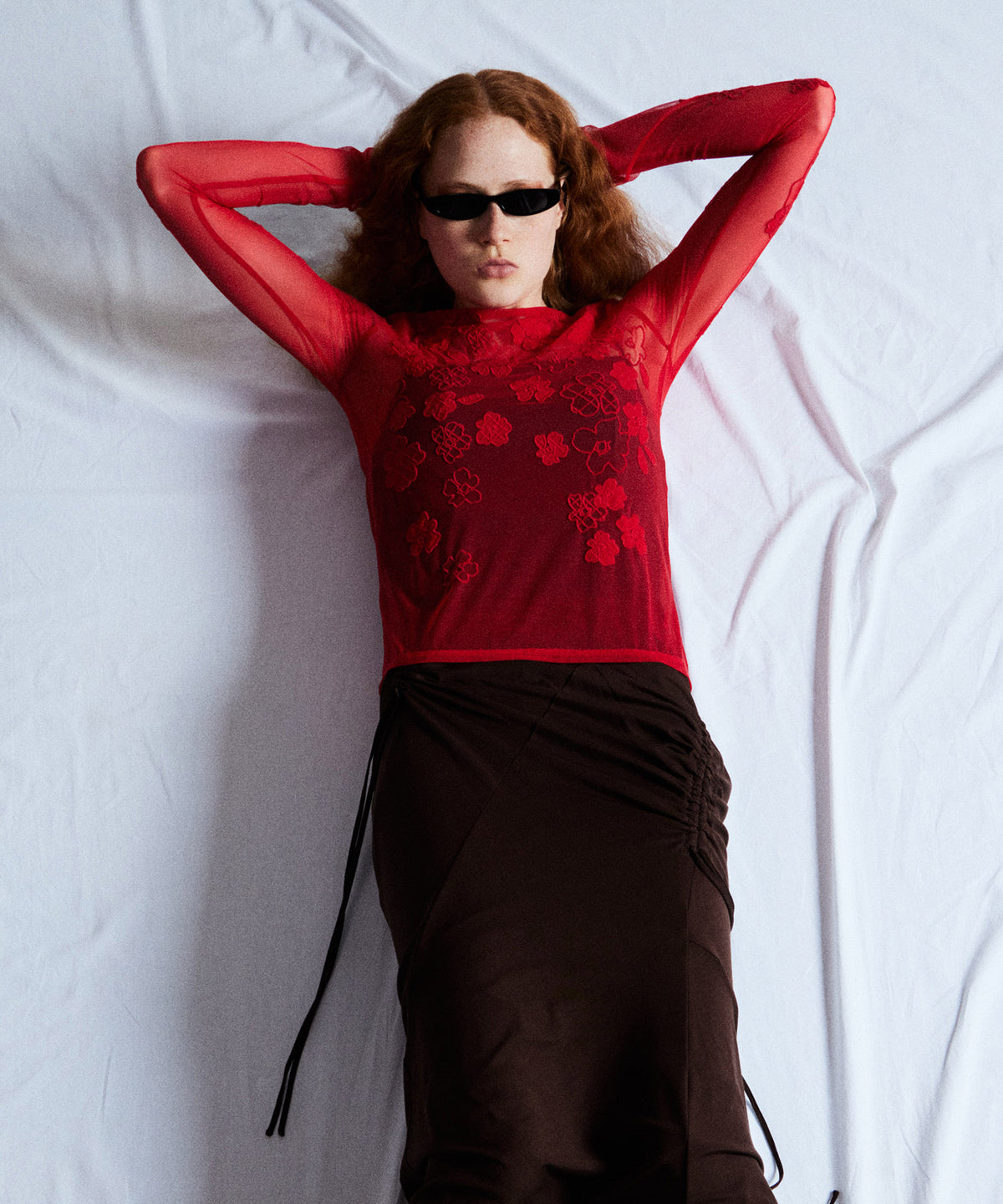 Flower Embroidery Sheer Tops