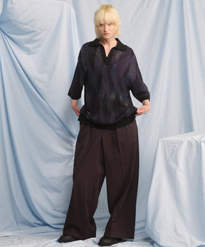 NISHIKAWA KEORI Wool Mix Gabardine Continuous Tow-Tuck Wide Pants