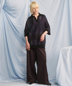 Dry-touch Border Argyle Pattern Prime-Over Skipper Knit T-shirt