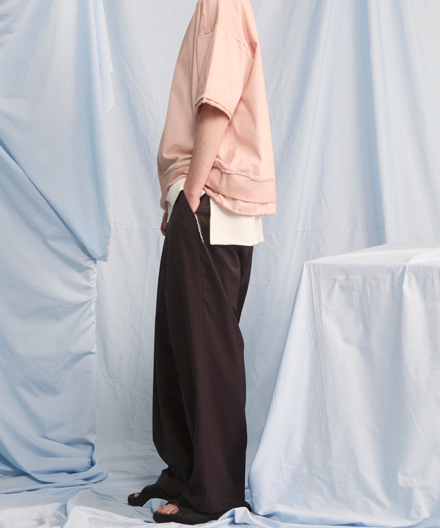 NISHIKAWA KEORI Wool Mix Gabardine Prime Wide One-Tuck Wide Pants
