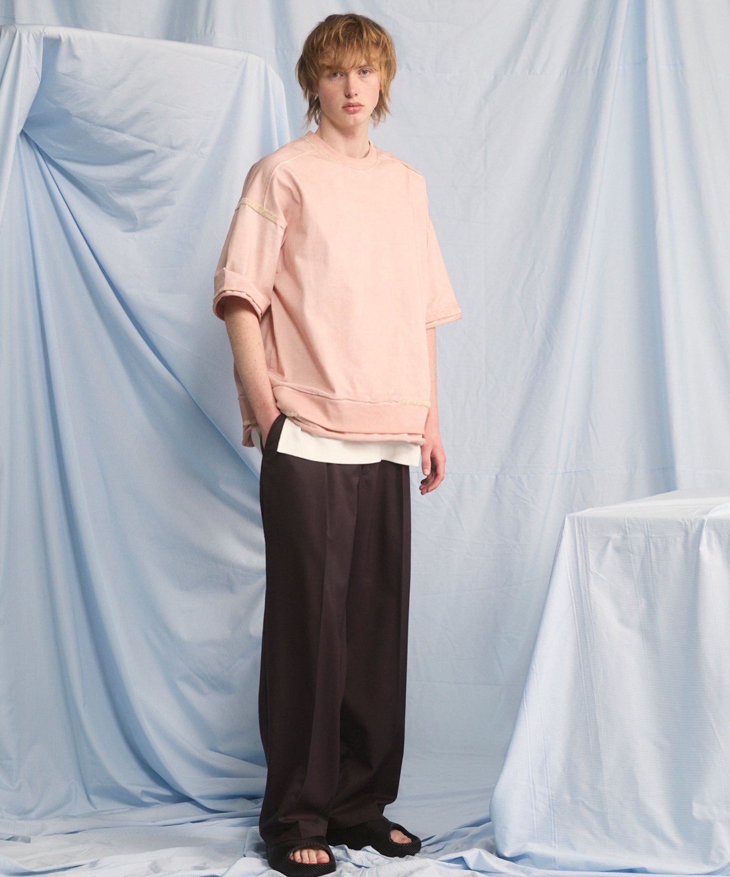 NISHIKAWA KEORI Wool Mix Gabardine Prime Wide One-Tuck Wide Pants