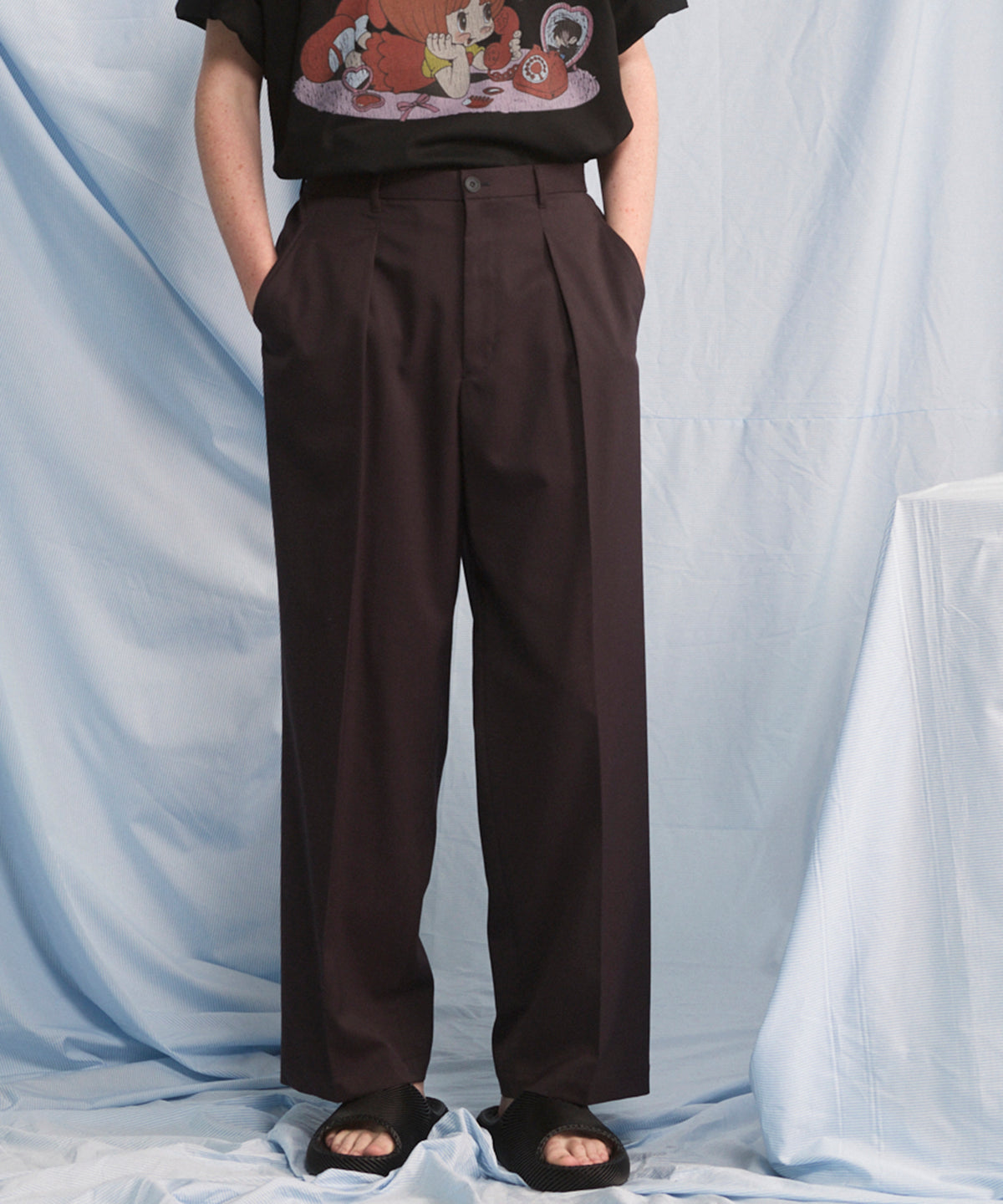 NISHIKAWA KEORI Wool Mix Gabardine Prime Wide One-Tuck Wide Pants