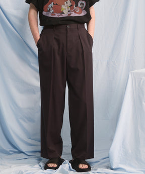 NISHIKAWA KEORI Wool Mix Gabardine Prime Wide One-Tuck Wide Pants