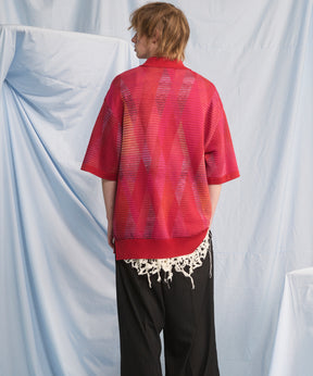 Dry-touch Border Argyle Pattern Prime-Over Skipper Knit T-shirt