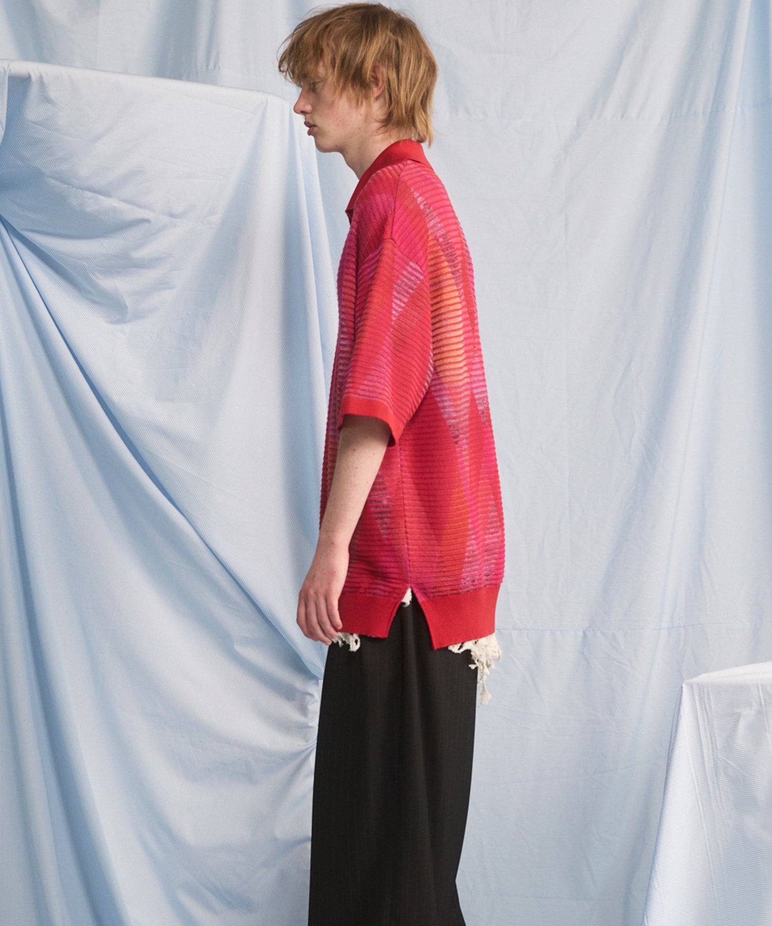 Dry-touch Border Argyle Pattern Prime-Over Skipper Knit T-shirt
