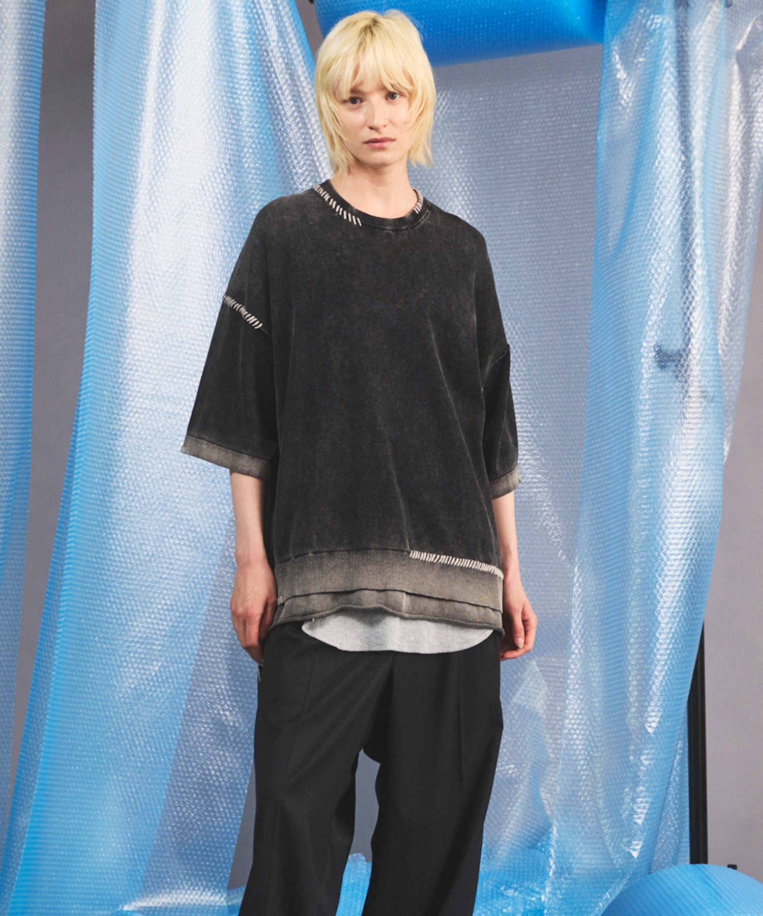 High Twist Prime-Over Pigment Bleach Crew Neck Knit T-shirt