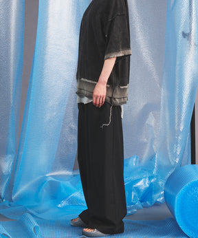 NISHIKAWA KEORI Wool Mix Gabardine Continuous Tow-Tuck Wide Pants