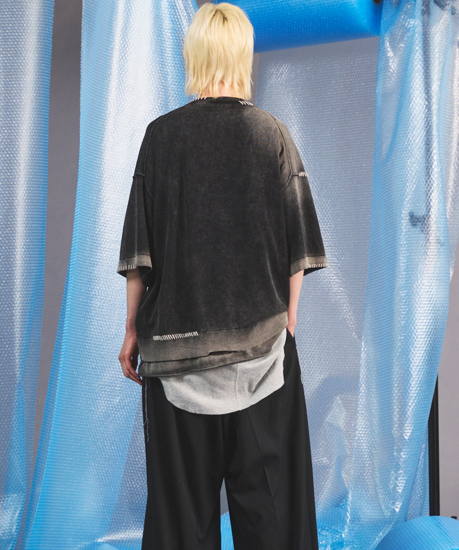 High Twist Prime-Over Pigment Bleach Crew Neck Knit T-shirt