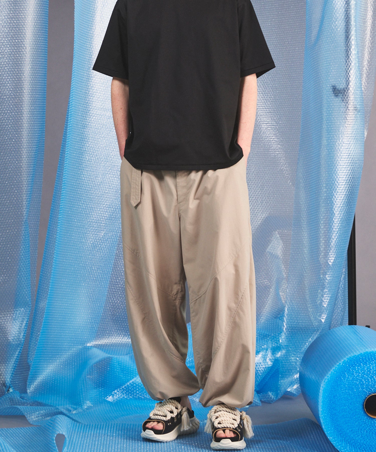Water-Repellent Teflon Tusser Prime-Wide Pants