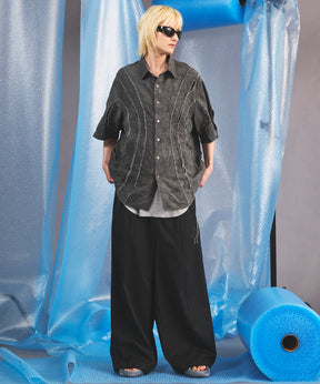 NISHIKAWA KEORI Wool Mix Gabardine Continuous Tow-Tuck Wide Pants