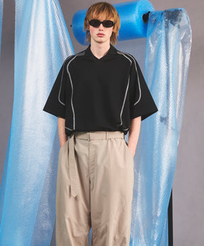 【26SS PRE-ORDER】V-neck Stitch Work Prime-Over Raglan Short Sleeve Polo Shirt