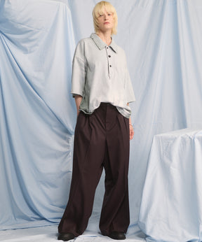 NISHIKAWA KEORI Wool Mix Gabardine Continuous Tow-Tuck Wide Pants