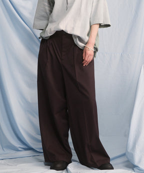 NISHIKAWA KEORI Wool Mix Gabardine Continuous Tow-Tuck Wide Pants