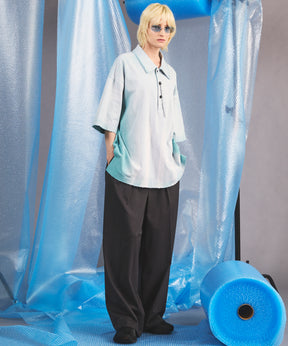NISHIKAWA KEORI Wool Mix Gabardine Continuous Tow-Tuck Wide Pants