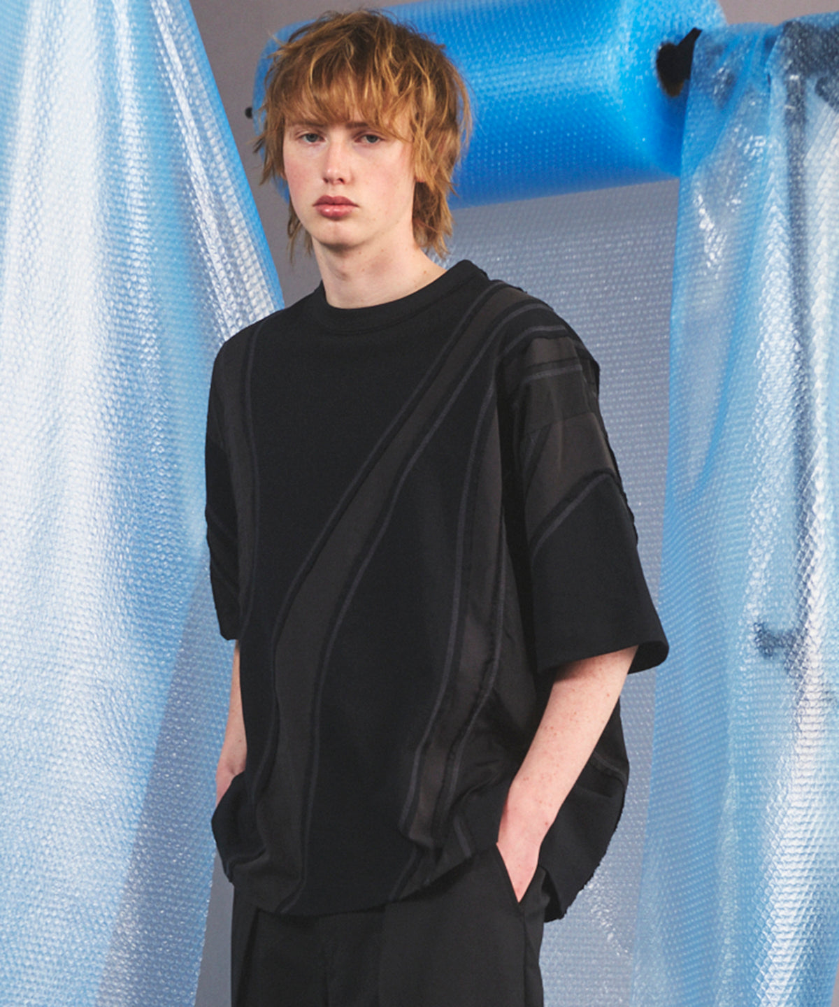 【26SS PRE-ORDER】Different Material Curve Switching Prime-Over Short-sleeved T-Shirt