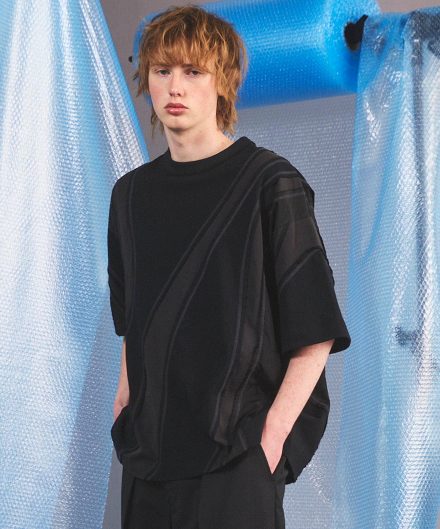 【26SS PRE-ORDER】Different Material Curve Switching Prime-Over Short-sleeved T-Shirt