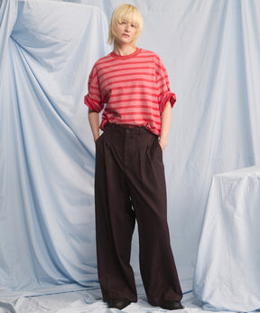 NISHIKAWA KEORI Wool Mix Gabardine Continuous Tow-Tuck Wide Pants