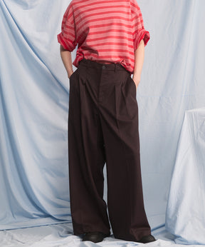 NISHIKAWA KEORI Wool Mix Gabardine Continuous Tow-Tuck Wide Pants