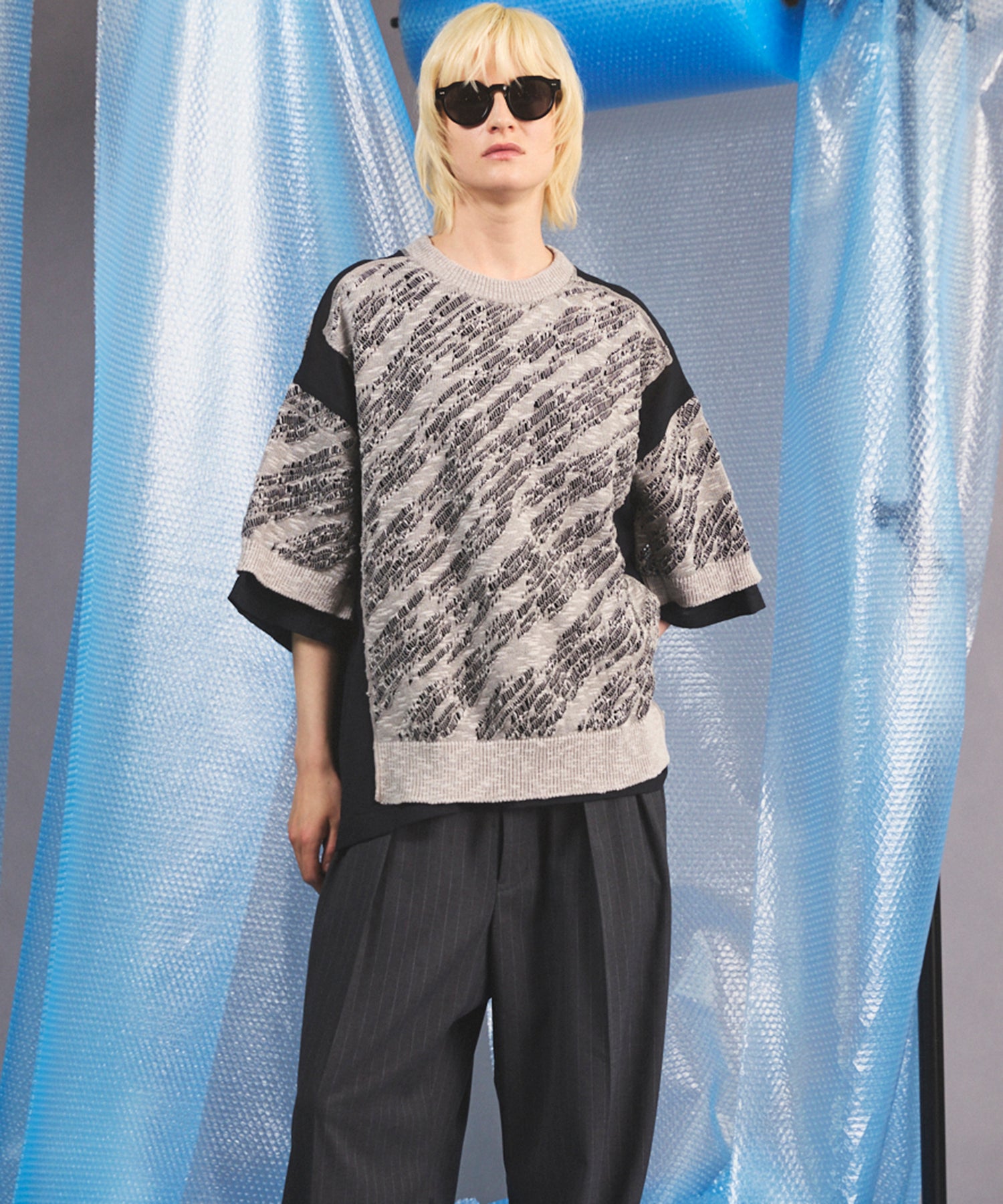 [26SS PRE-ORDER] Sheer Fabric Docking Prime-Over Short-sleeved Knit T-shirt