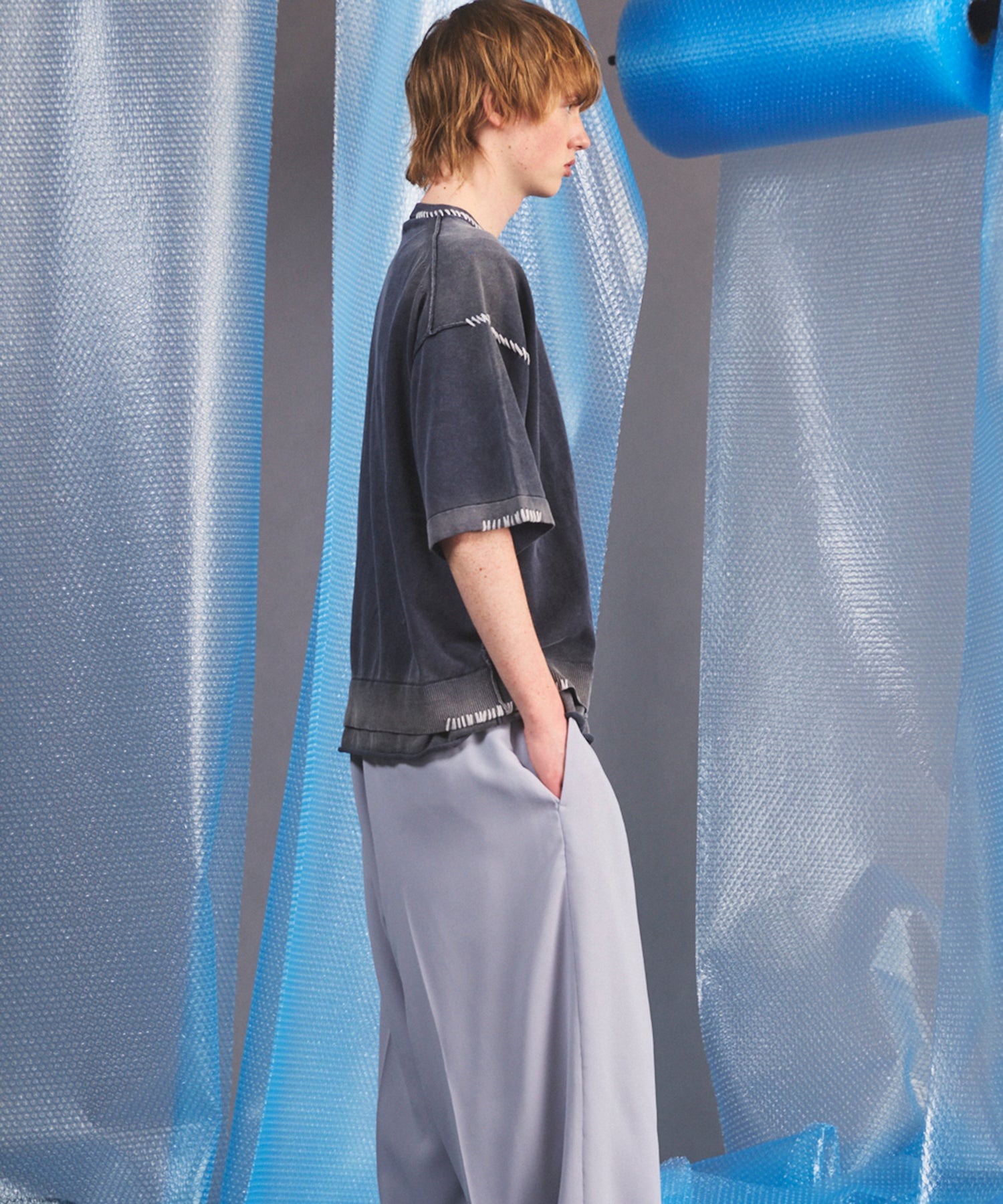 High Twist Prime-Over Pigment Bleach Crew Neck Knit T-shirt
