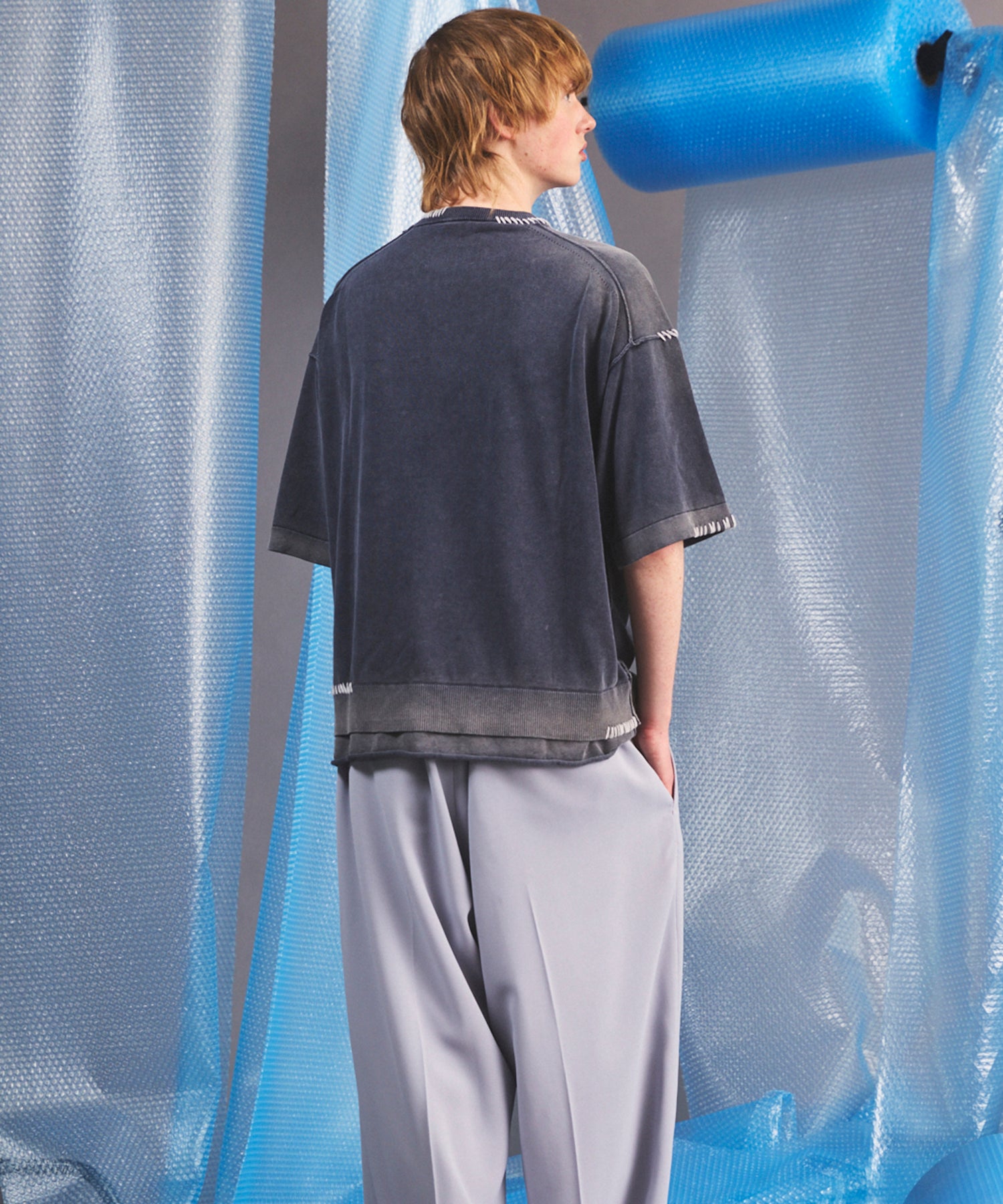 High Twist Prime-Over Pigment Bleach Crew Neck Knit T-shirt