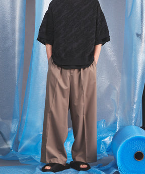 NISHIKAWA KEORI Wool Mix Gabardine Continuous Tow-Tuck Wide Pants