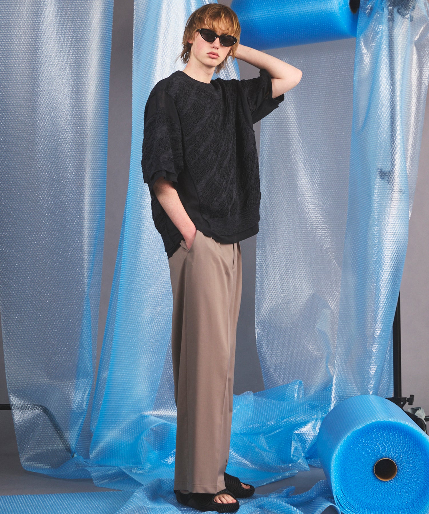 [26SS PRE-ORDER] Sheer Fabric Docking Prime-Over Short-sleeved Knit T-shirt