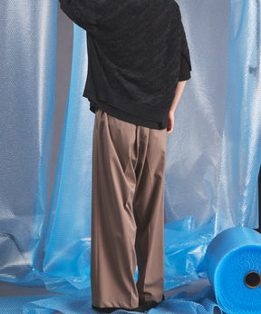 NISHIKAWA KEORI Wool Mix Gabardine Continuous Tow-Tuck Wide Pants