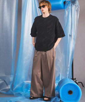 NISHIKAWA KEORI Wool Mix Gabardine Continuous Tow-Tuck Wide Pants